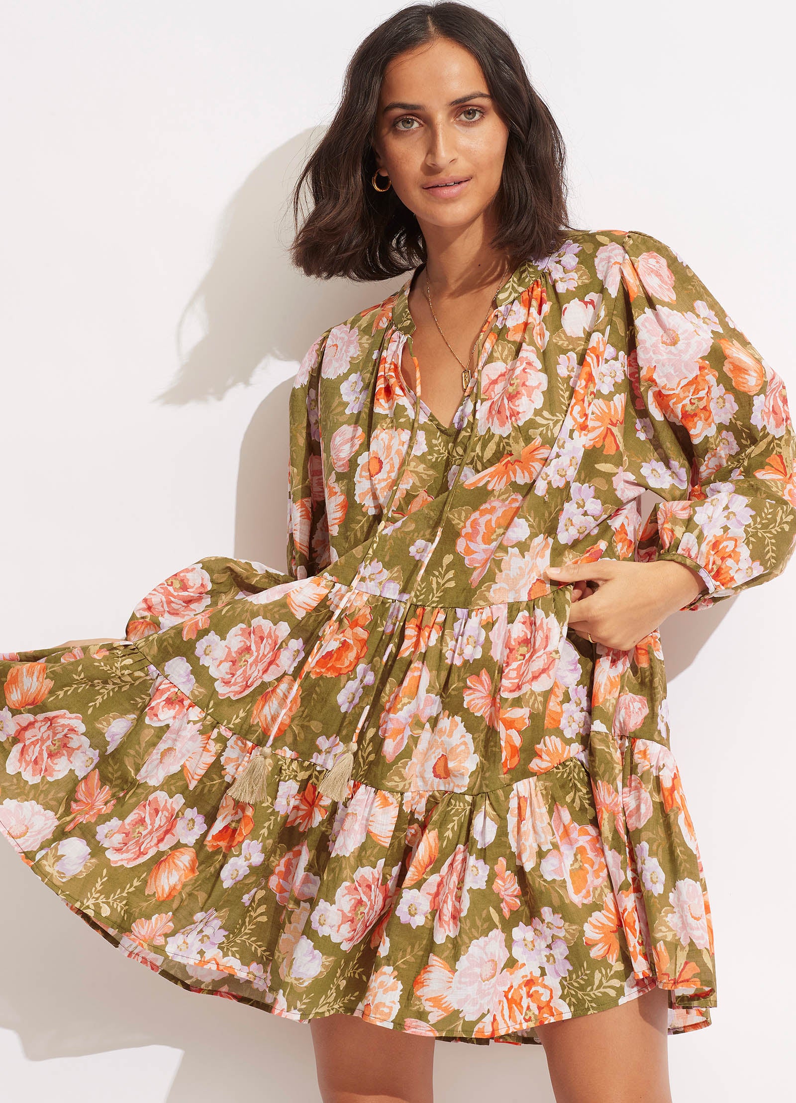 Paradise Garden Tiered Dress  - Avocado