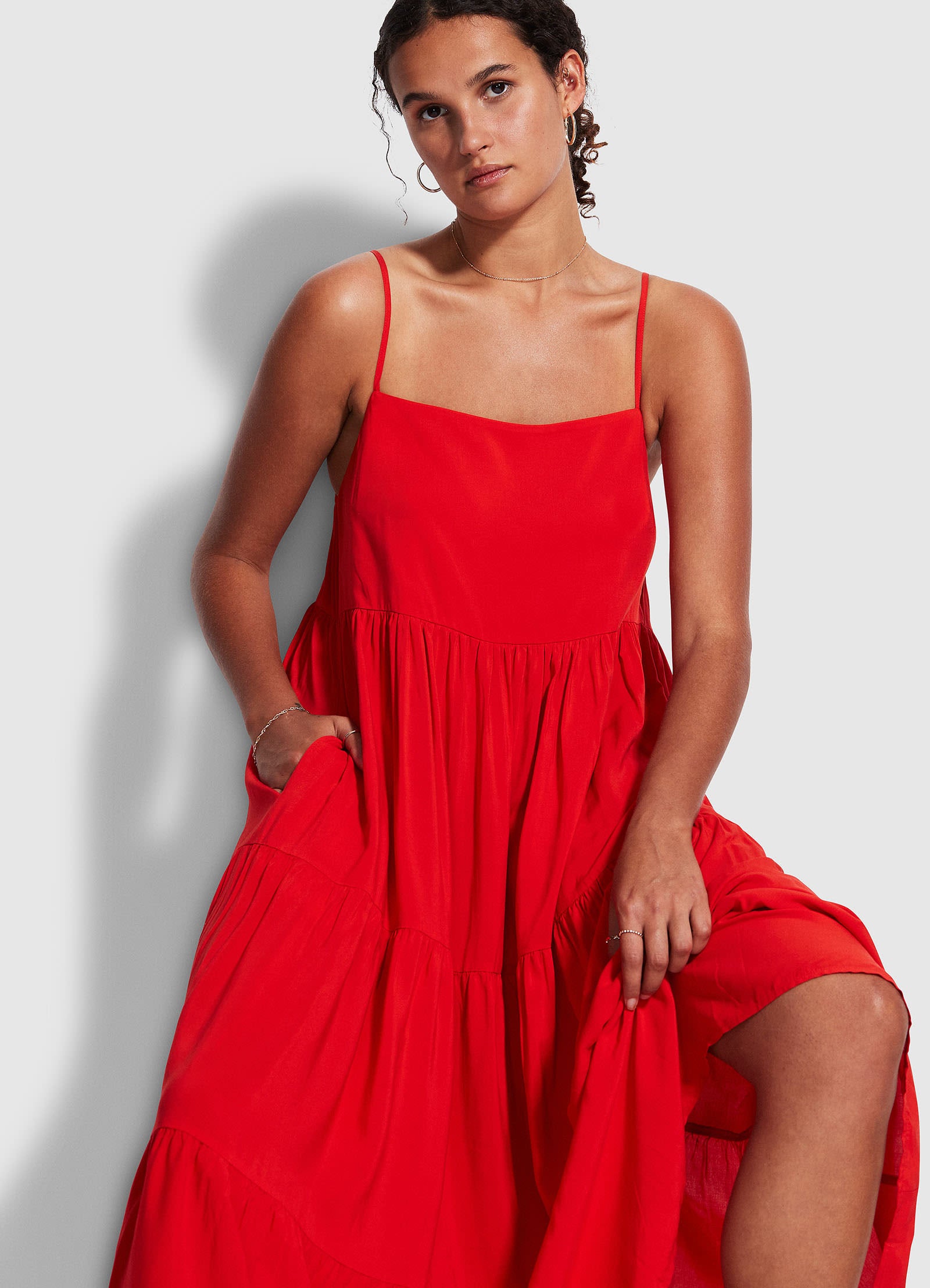 Weekend Tier Dress - Mandarin Red