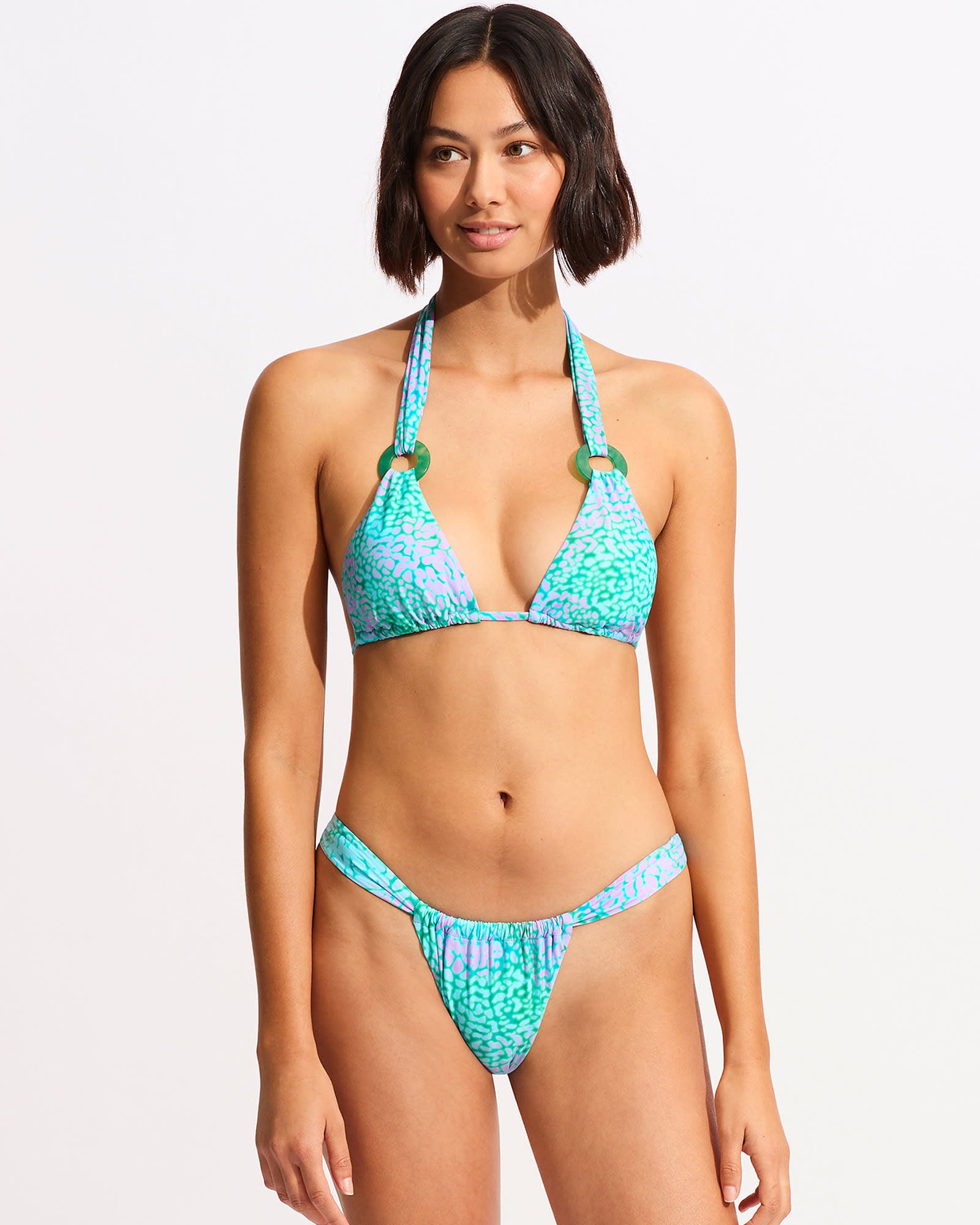 Sea Skin Slide Triangle Bikini Top - Vivid Green