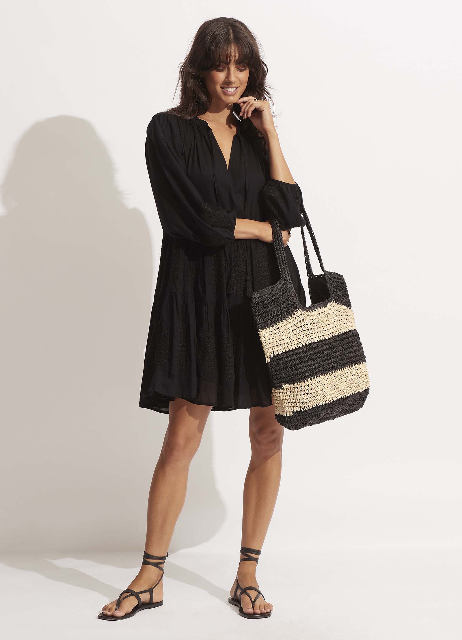Splice Woven Tote - Black/Natural