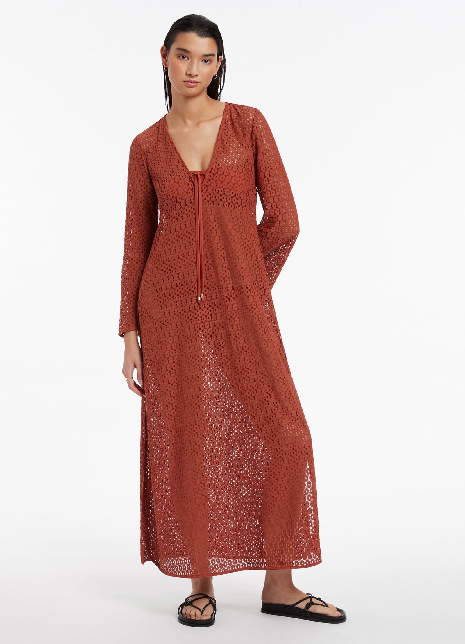Stretch Lace Maxi Kaftan - Russet