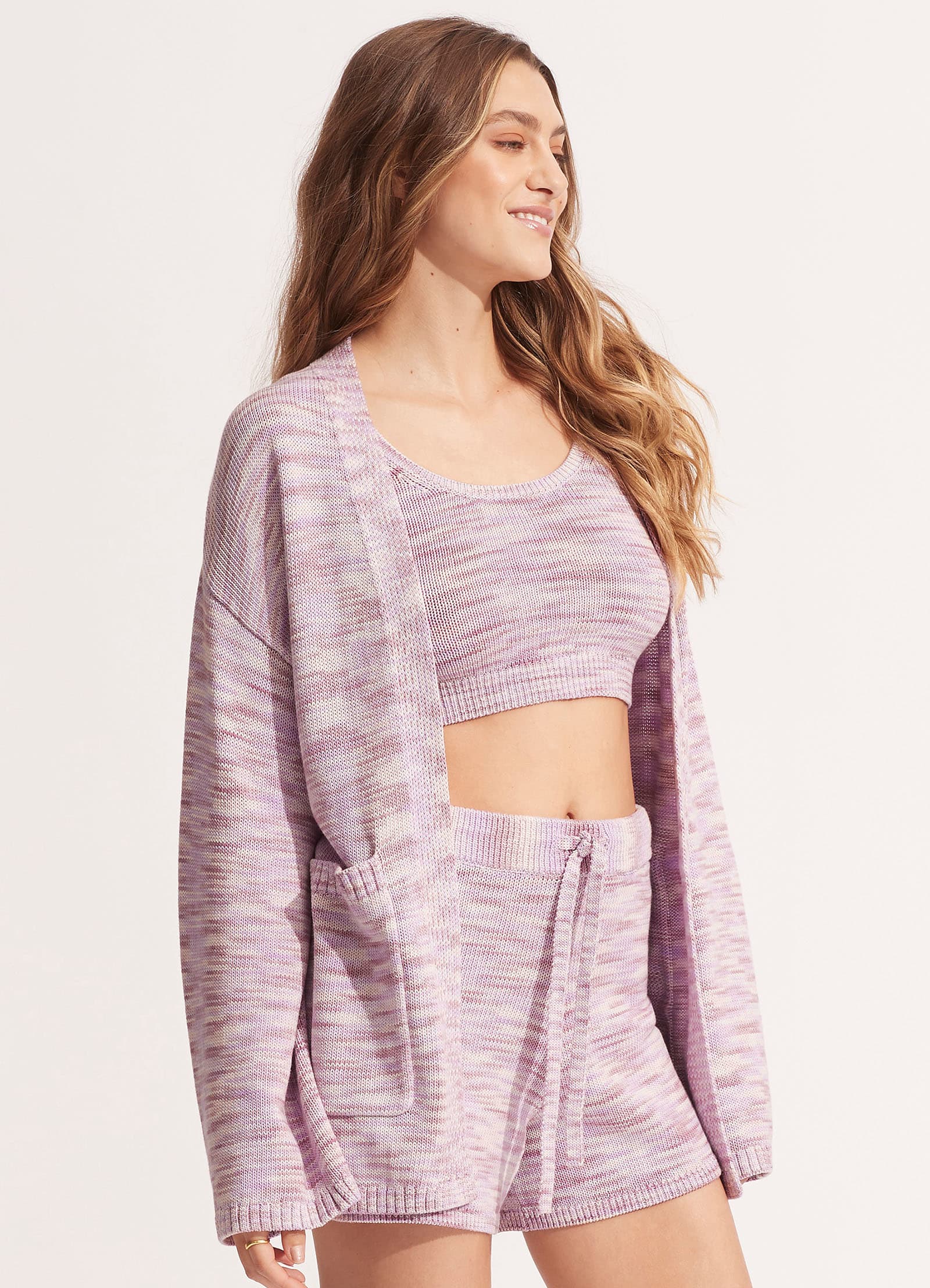 Marl Knit Cardigan - Lilac
