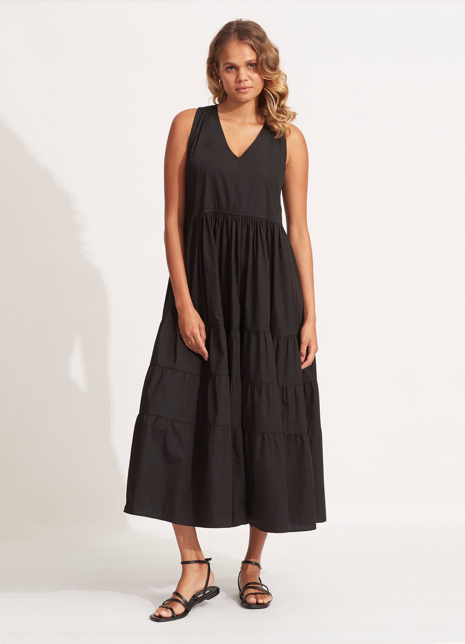 Cotton Poplin Maxi Dress  - Black