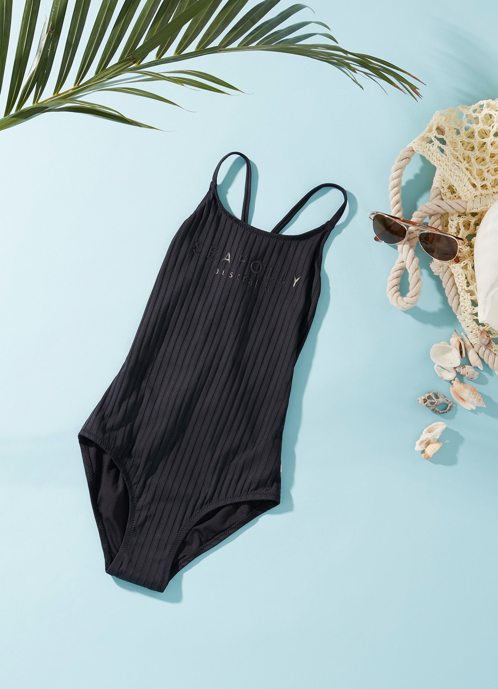Girls Summer Essential Crossover Strap One Piece  - Black