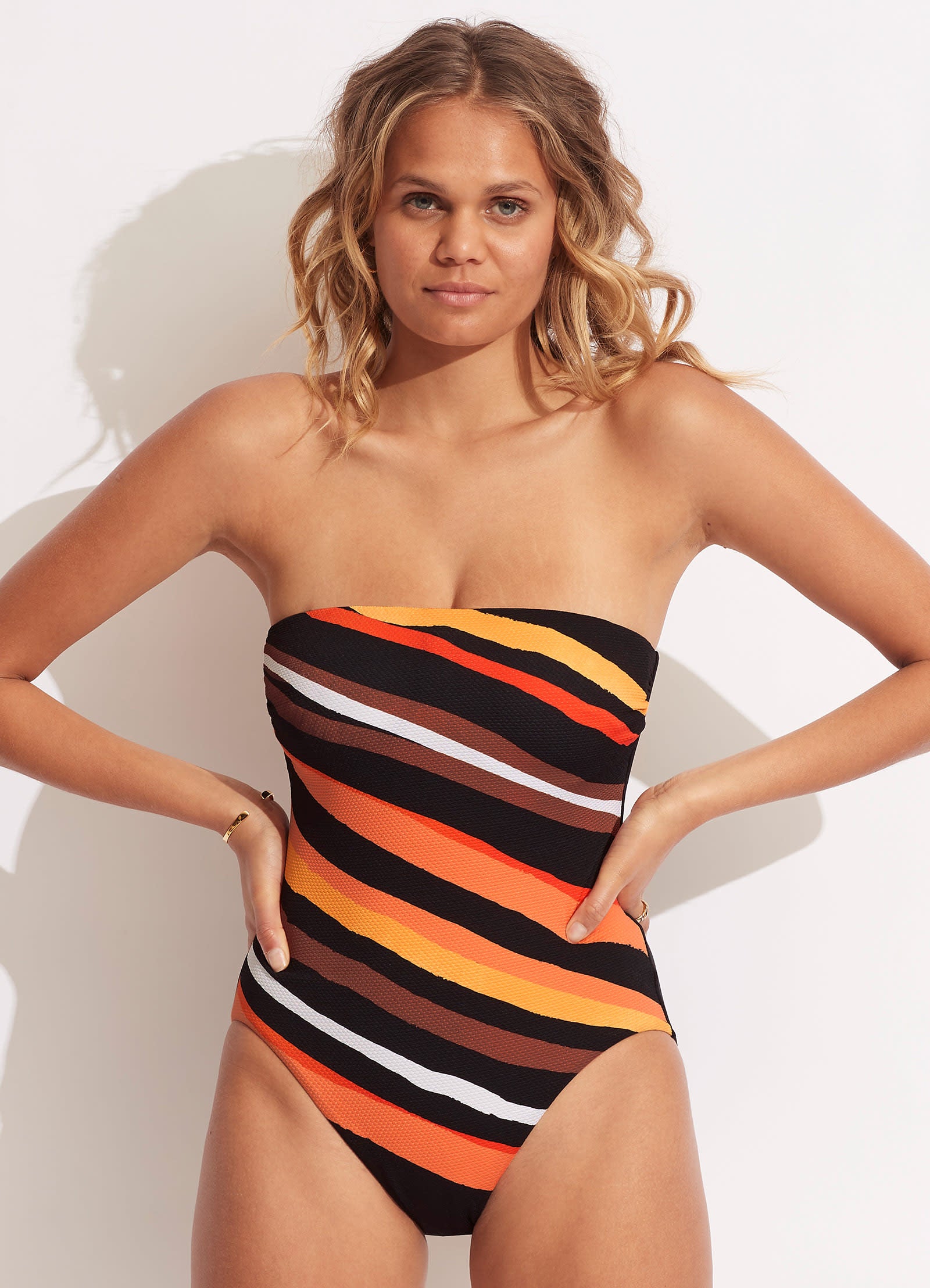 Sun Stripe DD Bandeau One Piece - Black