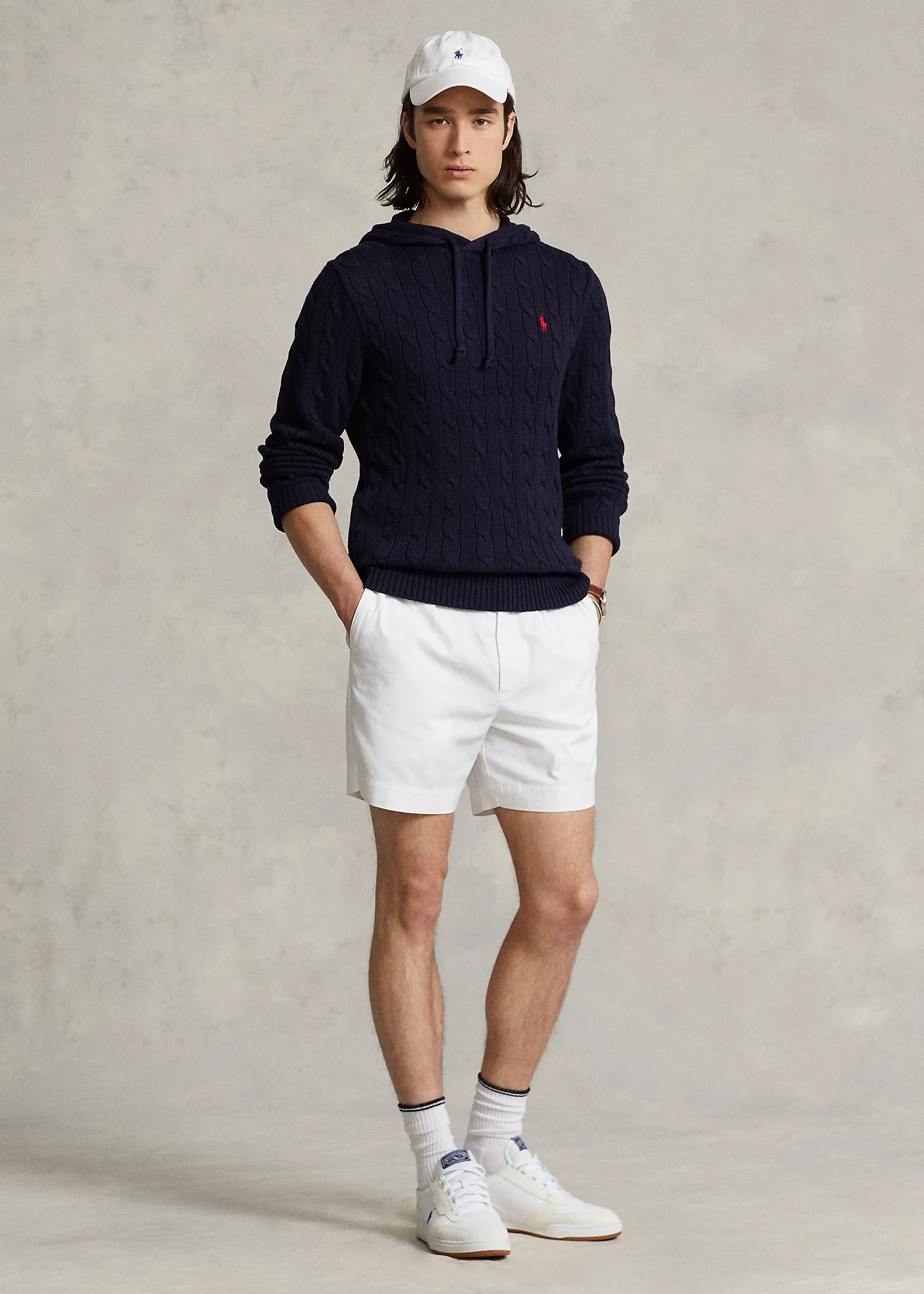 CableKnit Cotton Hooded Sweater