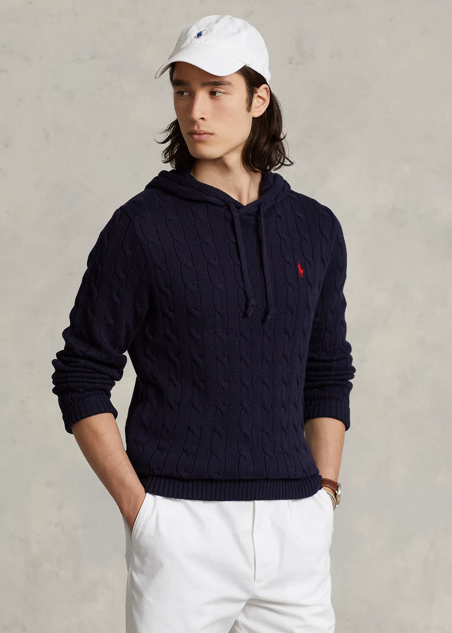 CableKnit Cotton Hooded Sweater