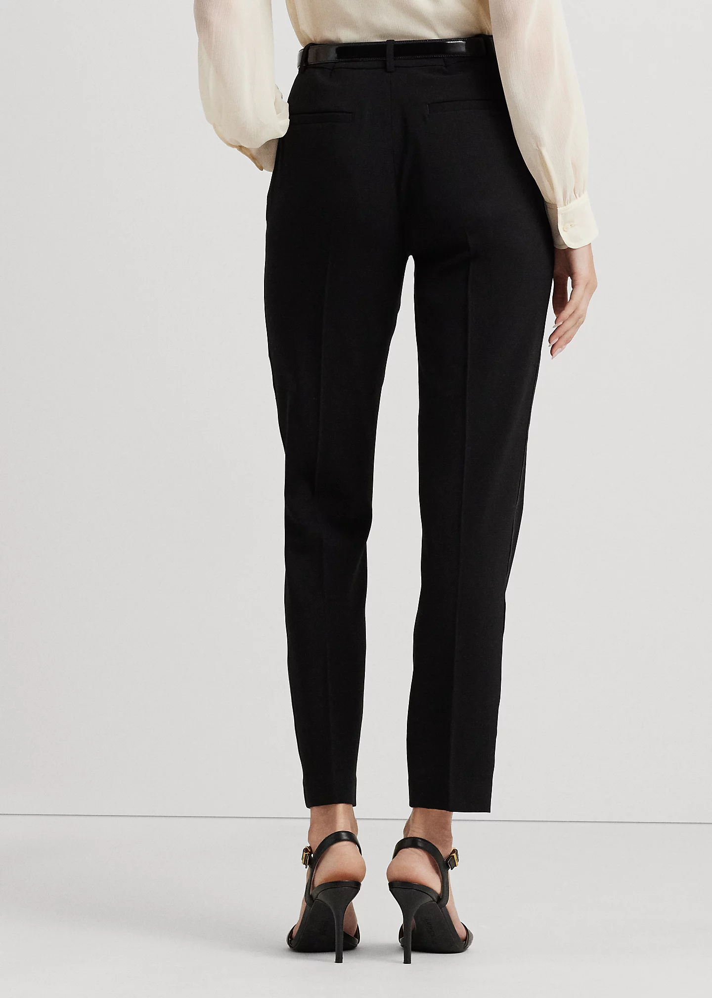 SatinStripe Wool Crepe Straight Pant
