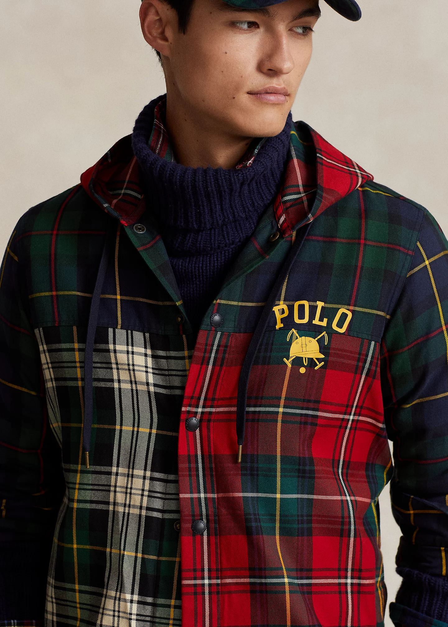 Plaid Patchwork Hooded Shirt Jacket