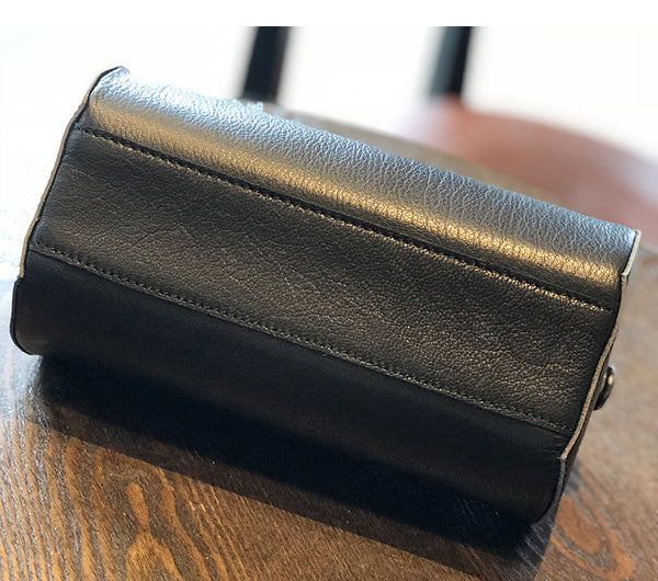 Womens Cylinder Bag Black Leather Crossbody Bag Shoulder Bag For Women