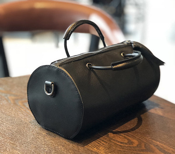Womens Cylinder Bag Black Leather Crossbody Bag Shoulder Bag For Women