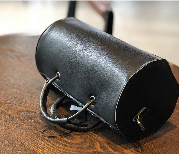 Womens Cylinder Bag Black Leather Crossbody Bag Shoulder Bag For Women