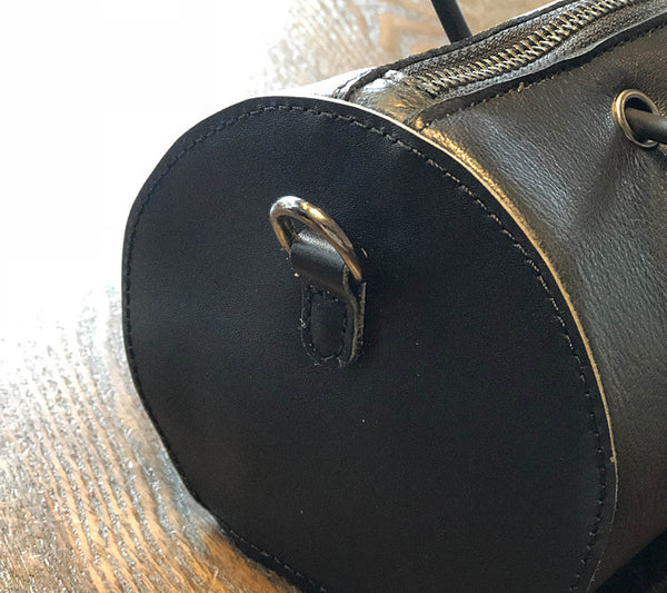 Womens Cylinder Bag Black Leather Crossbody Bag Shoulder Bag For Women