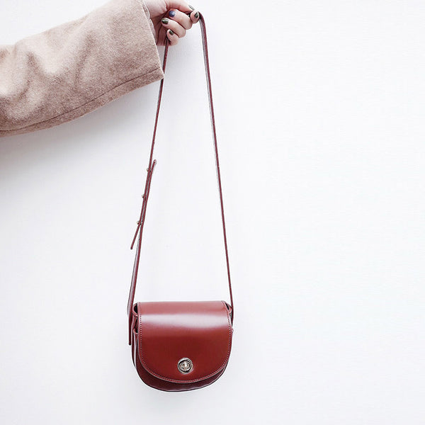 Womens Red Leather Crossbody Saddle Bag Over The Shoulder Purse for Women