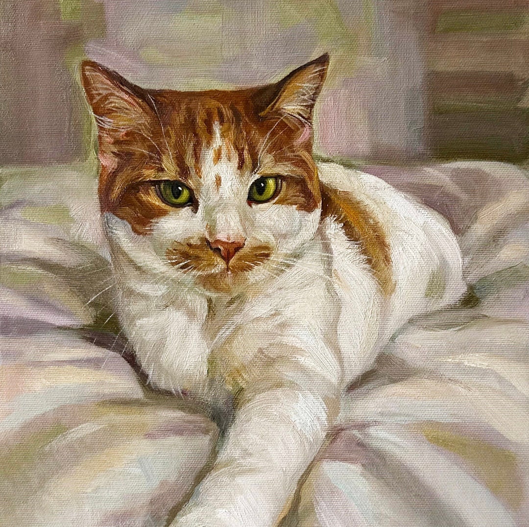 Pet portrait Cat oil painting on canvas Kitten on canvas