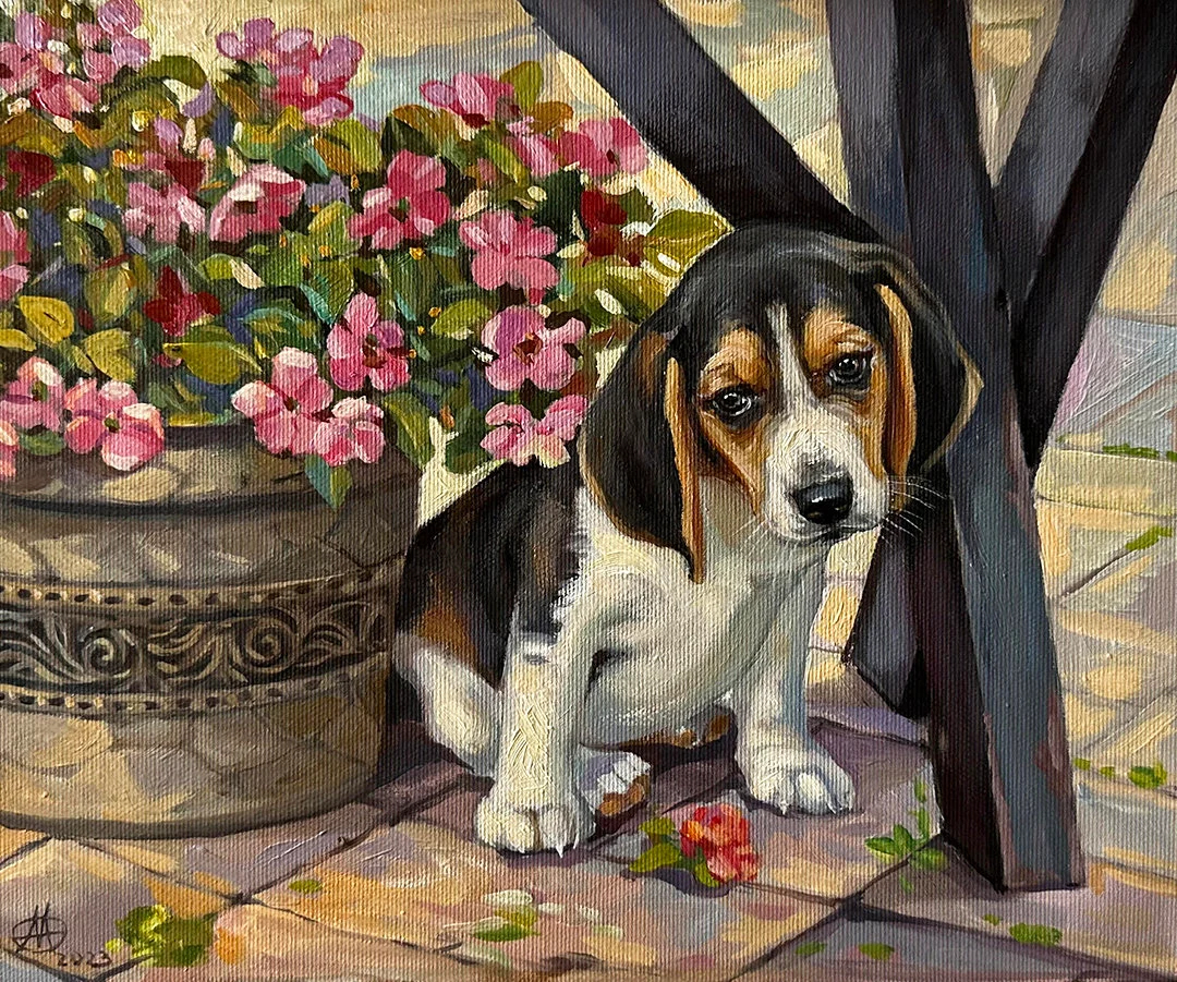 Pet portrait Personality Beagle painting puppy portrait