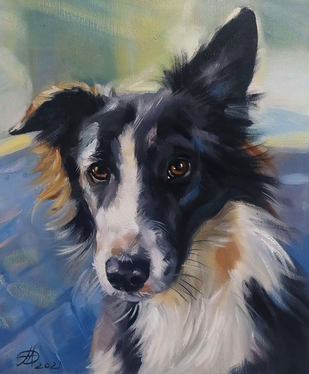 Portrait of pet dog  Personal portrait oil painting on canvas handmade pet Portrait as a gift