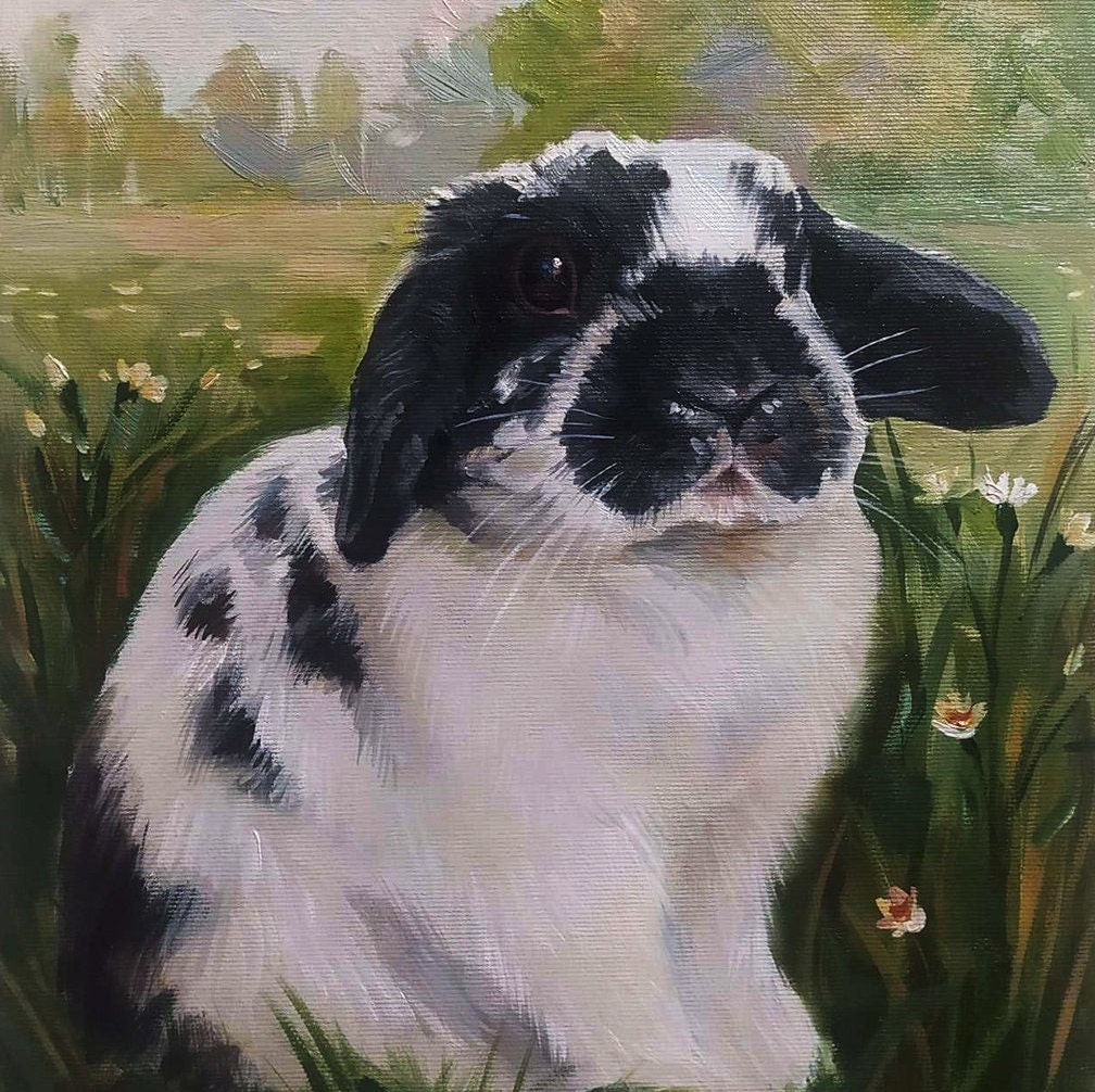 Pet Portraits Painting Rabbit Oil Painting on Canvas Animal Portrait Handmade Rabbit Gift