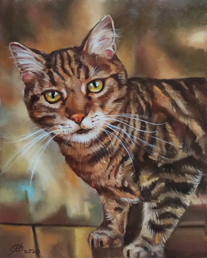 Pet portrait Cat oil painting Handmade pet portrait on canvas for Christmas gifts