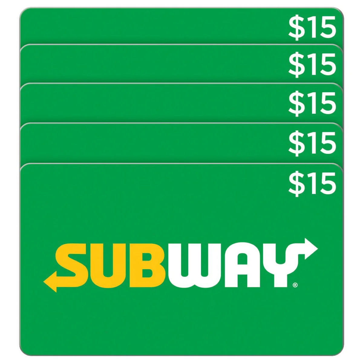 Subway Five Restaurant $15 E-Gift Cards ($75 Value)