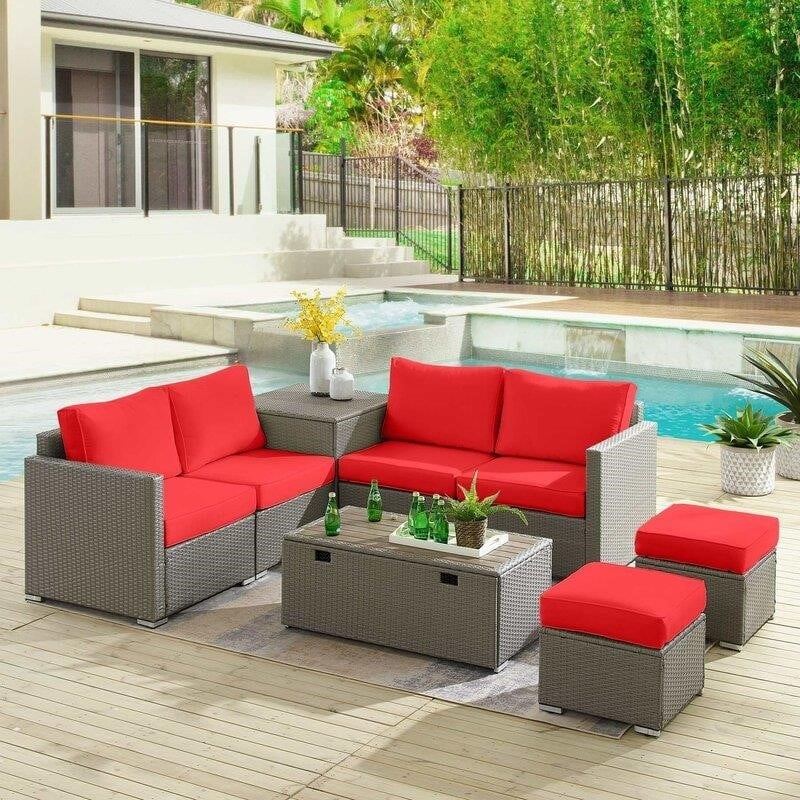 Aaleena Wicker/Rattan 6 - Person Seating Group with Cushions-furniture