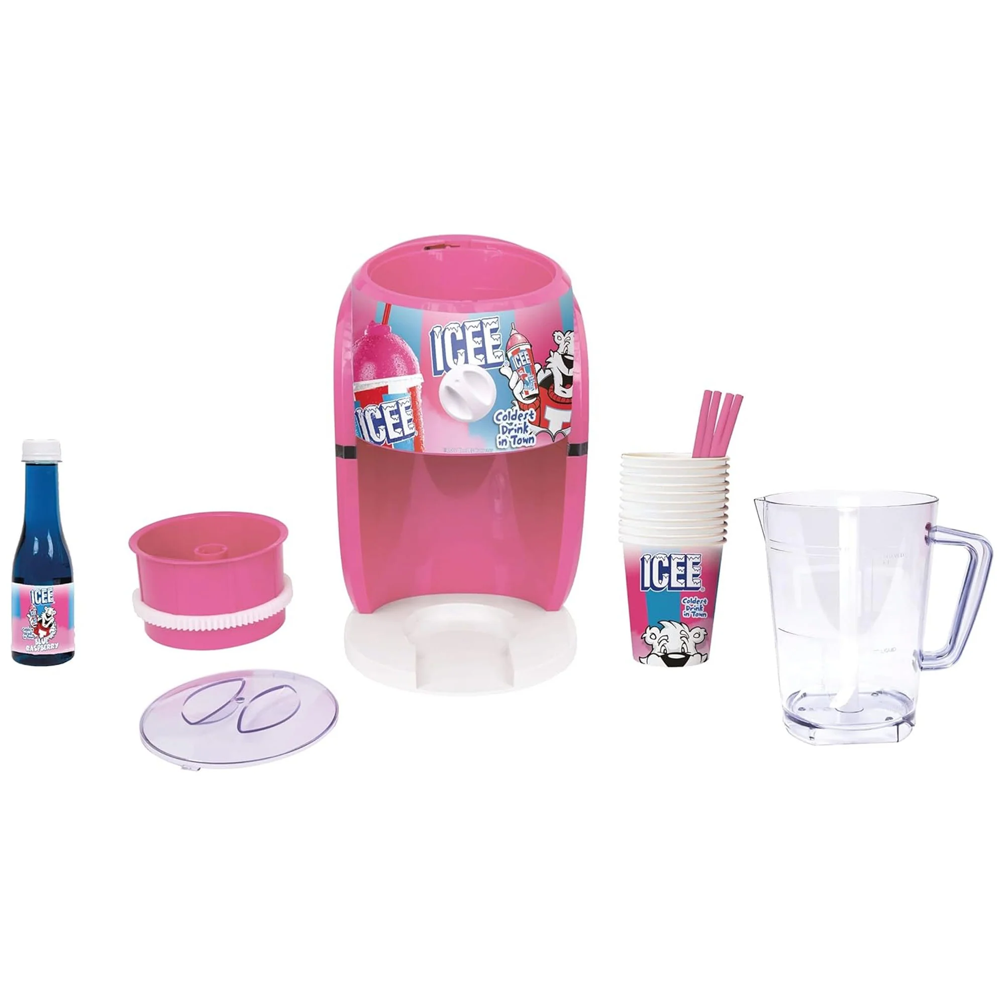 ICEE Home Shaved Ice Slushie Maker, Parlor Pink, with Syrup and Cups, 8 Ounces