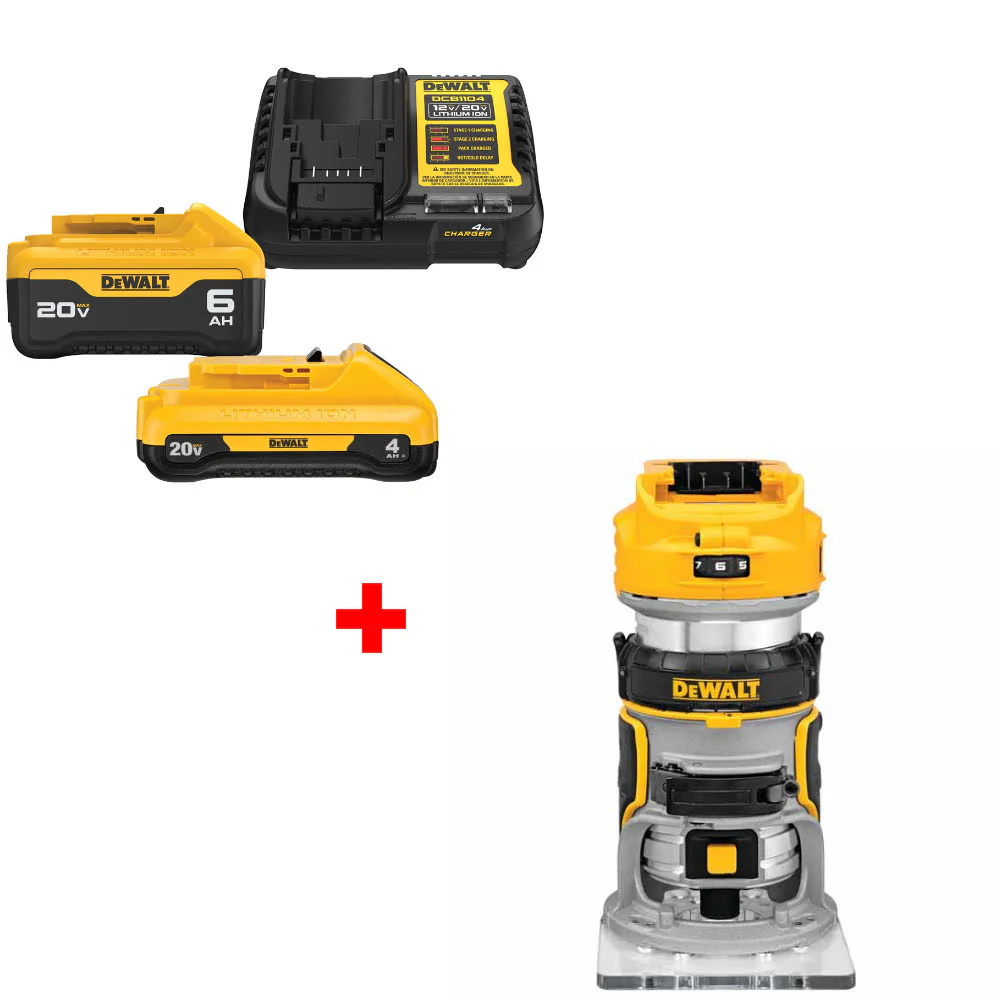 DeWalt DCB2460C 20V MAX 4Ah & 6Ah Starter Kit W/ FREE DCW600B 20V Router, Bare