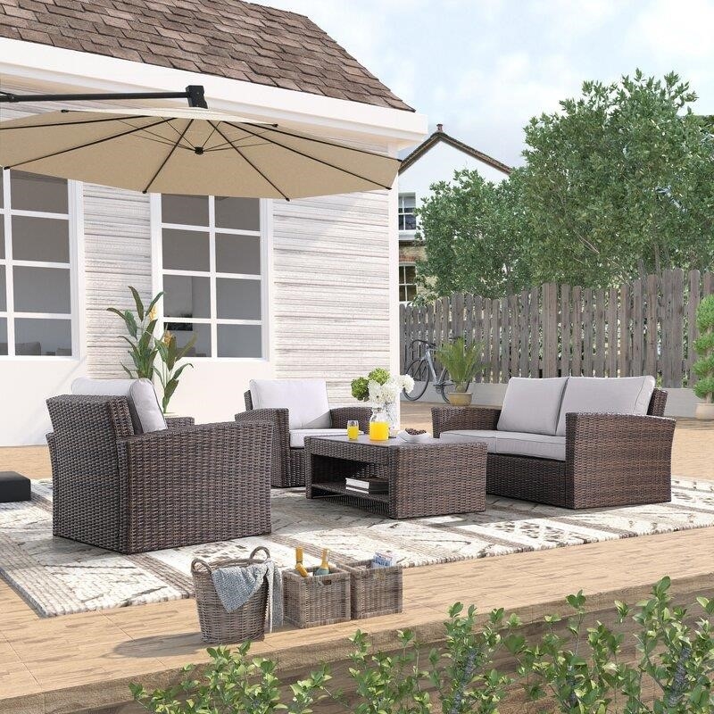 Emlee Wicker/Rattan 4 - Person Seating Group with Cushions-furniture