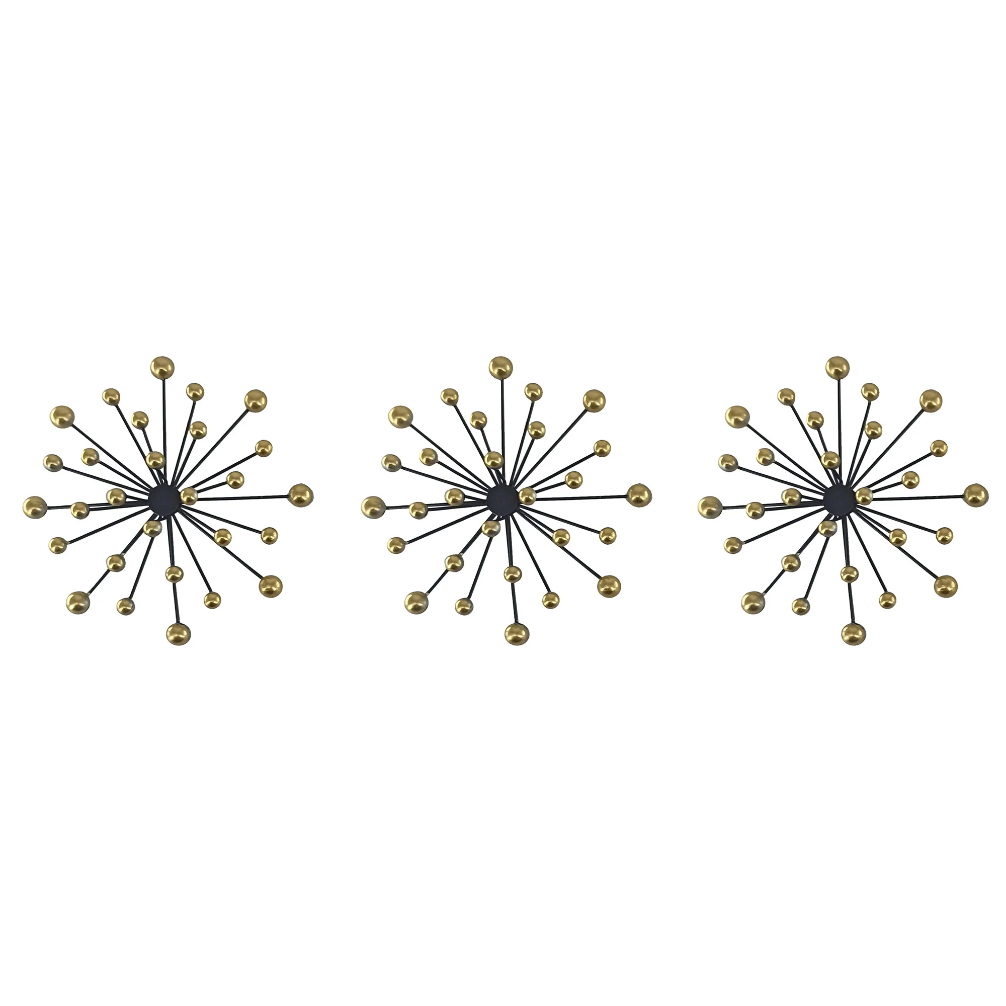 PREMIUS 3 Piece Metal Two-Tone Starburst Wall Decor Set, Black-Gold, 9 Inches