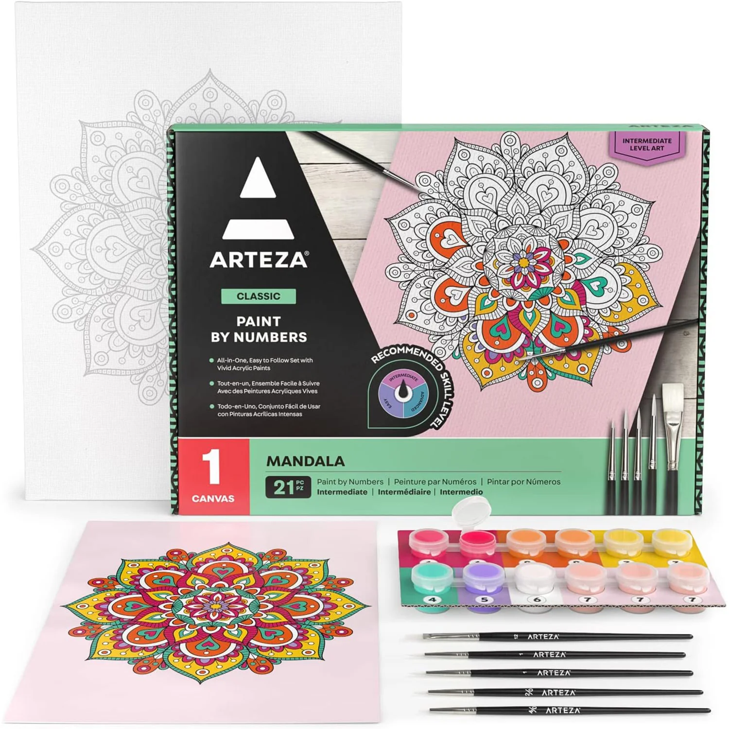 ARTEZA Classic Paint by Numbers Canvas with Acrylic Paints, Modern Flowers