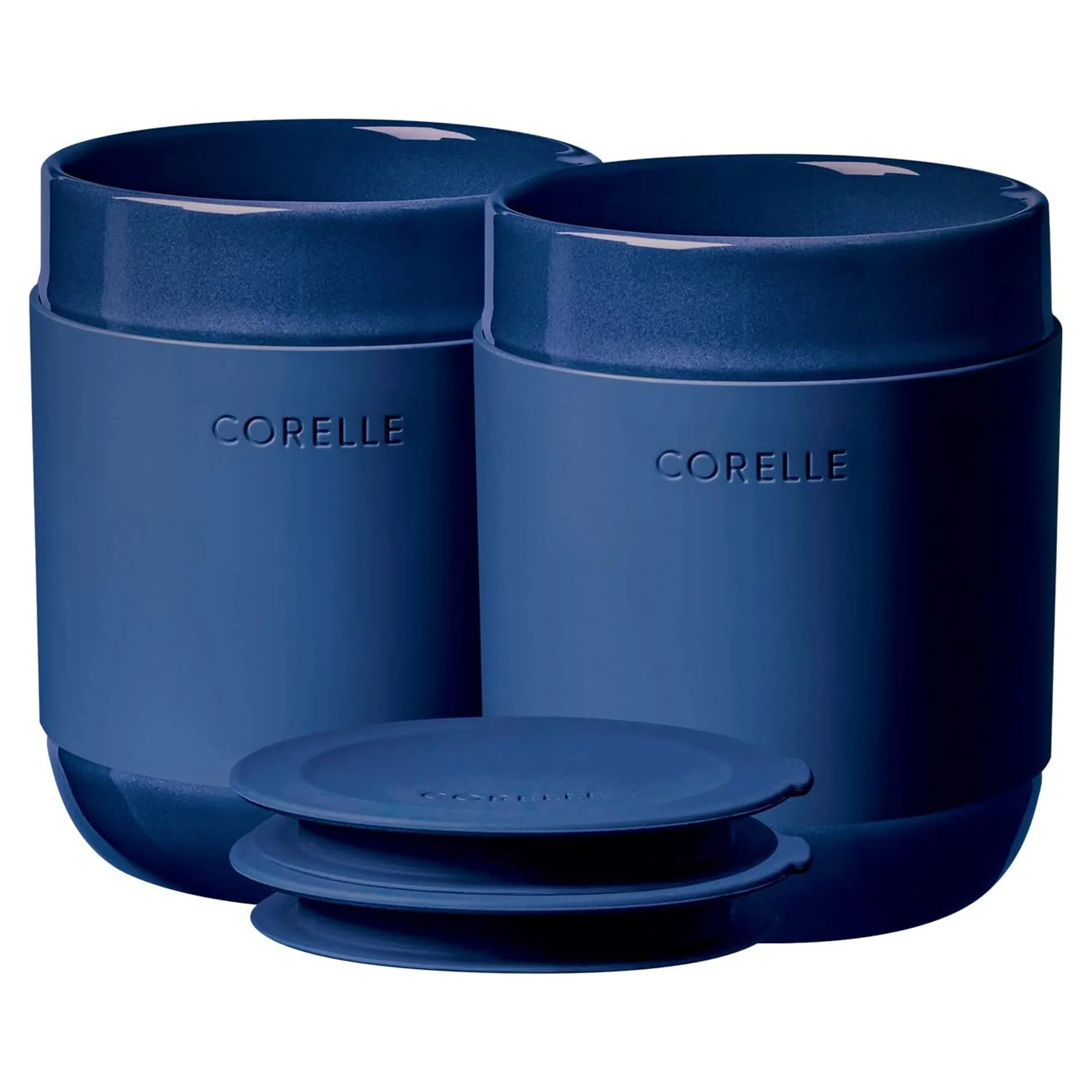 Corelle Stoneware Tumbler Set of 2 with Lids, 13.5 Ounces, Navy