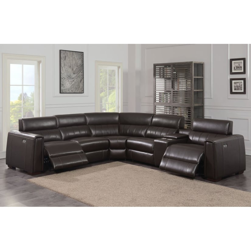 4-SEAT POWER RECLINING LEATHER SECTIONAL SOFA WITH OUTLETS AND USB PORTS-furniture