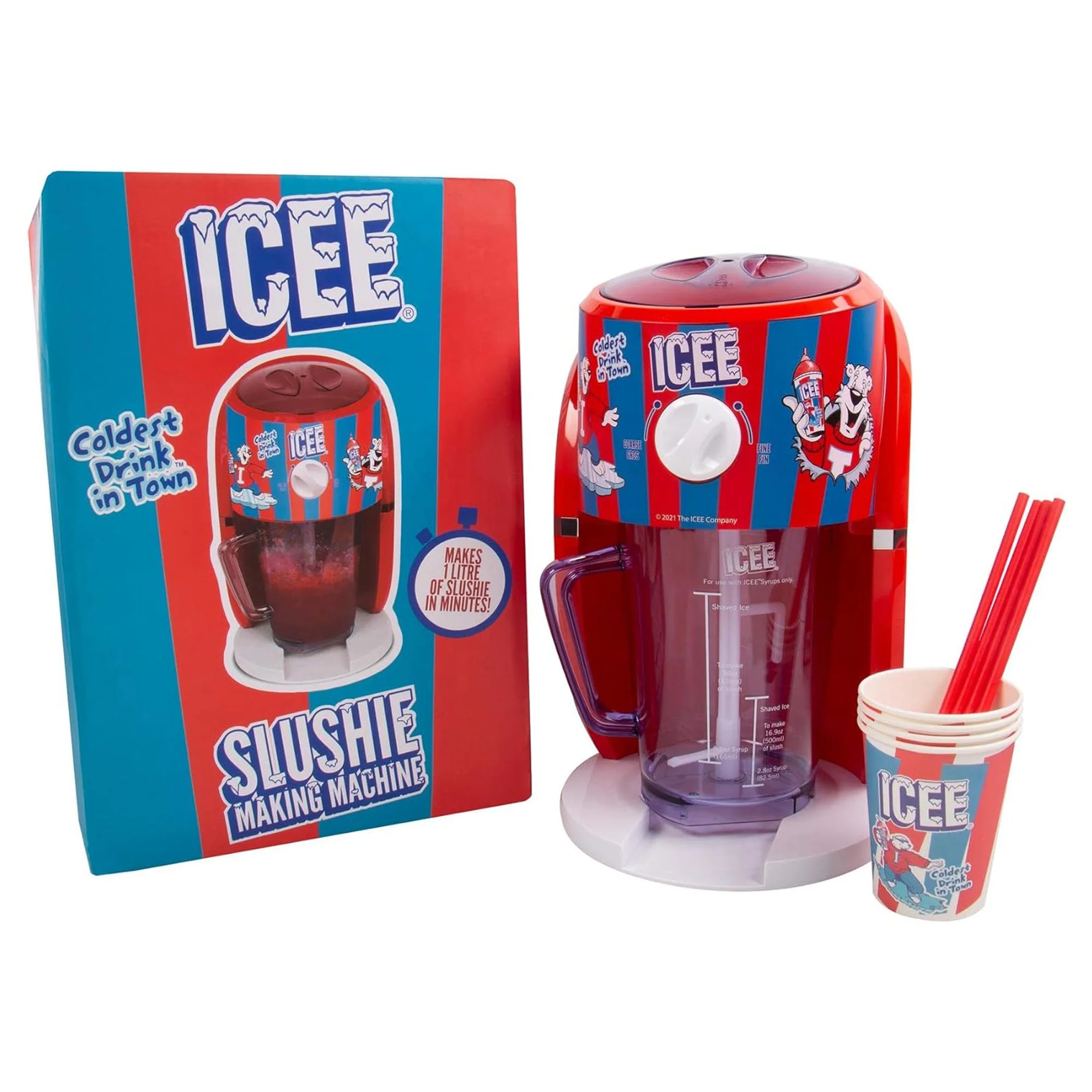 ICEE Snow Cone Machine Slushie Ice Shaving Machine, Includes Cups, Straws & Syrup