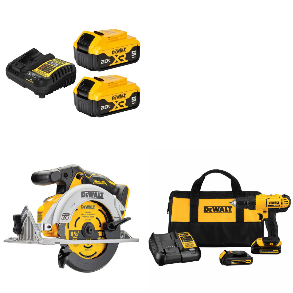 DeWalt DCB205-2C 20V MAX Starter Kit W/ DCS565B 20V Circ Saw & Drill/Driver Kit
