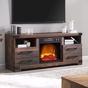 Perry Electric Fireplace TV Stand in Rustic Brown