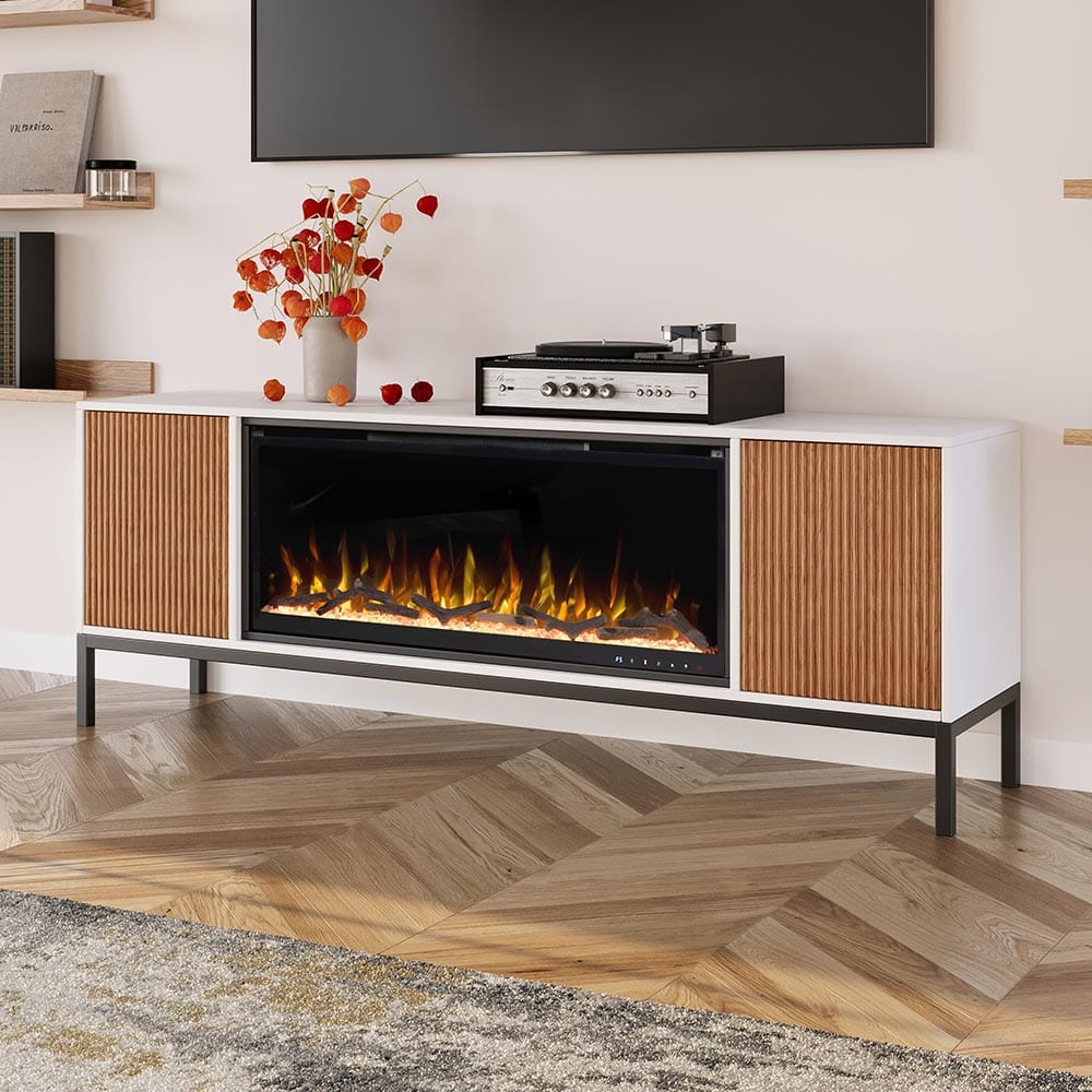 Emory 72-in Smart White Electric Fireplace TV Stand