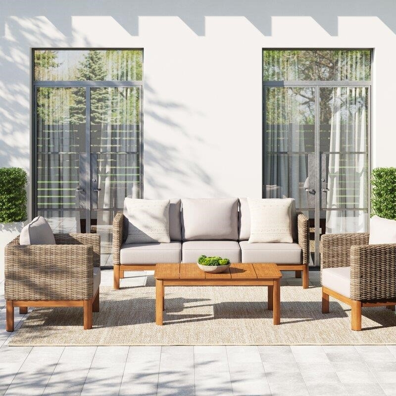 Centerview Wicker/Rattan 5 - Person Seating Group with Cushions-furniture