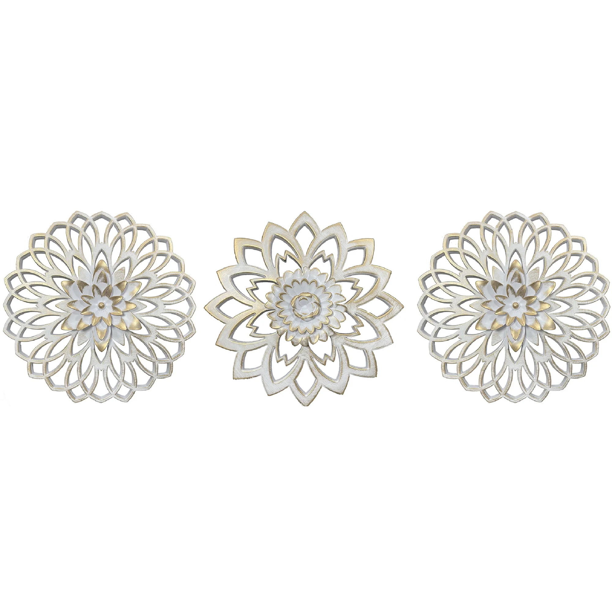 PREMIUS 3 Piece Floral Plaque Wall Decor Set, White, 10 Inches