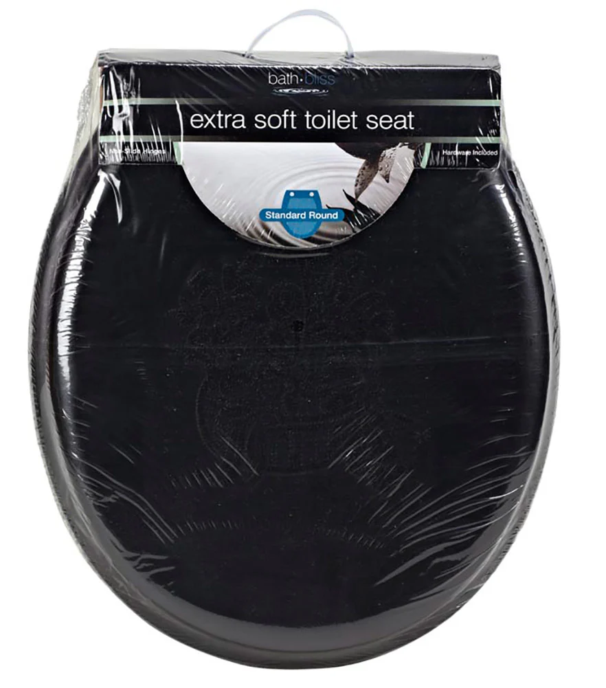 Bath Bliss Extra Soft Standard Round Toilet Seat, Black
