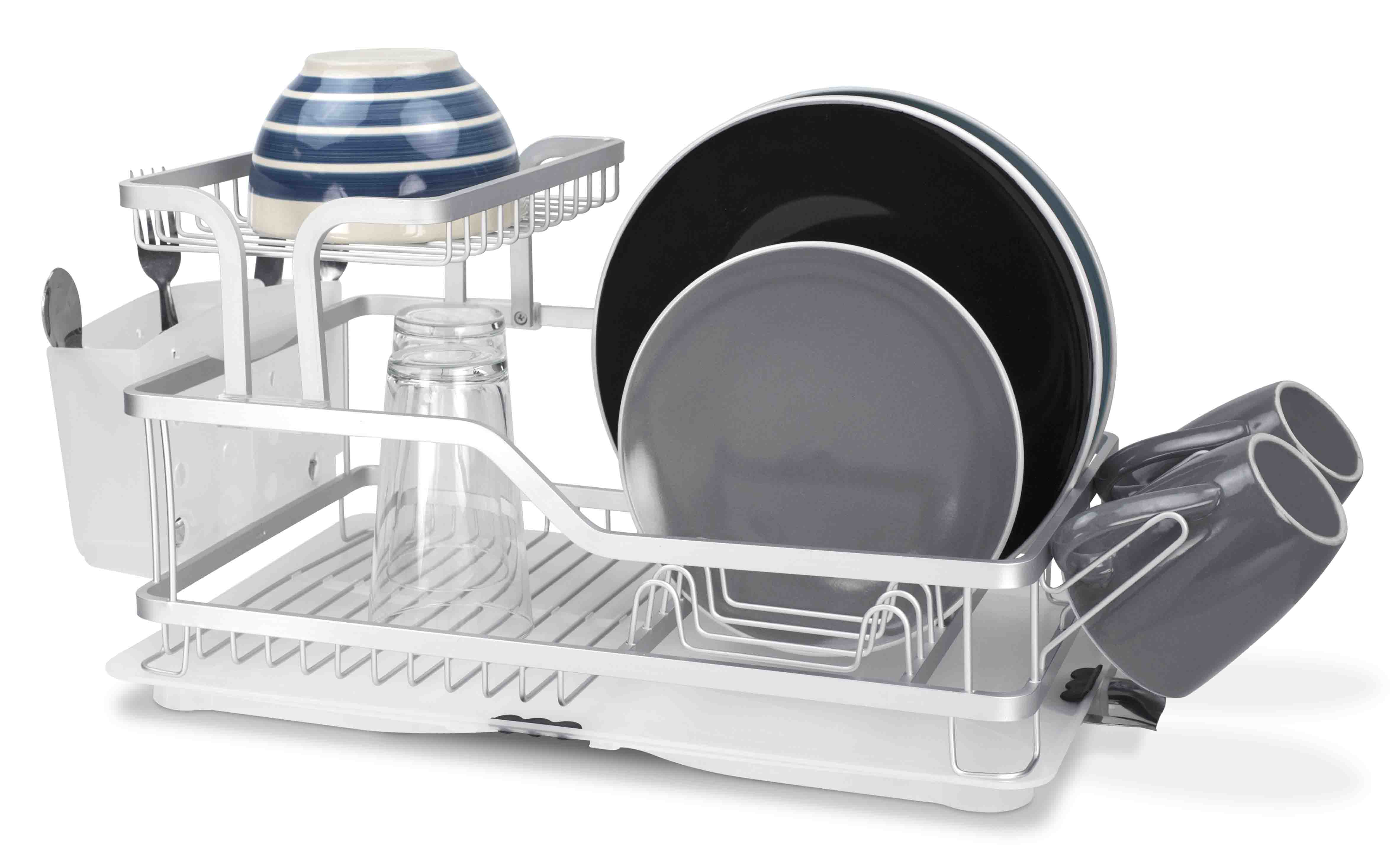 Home Basics Rust-Proof Aluminum 2-Tier Dish Rack, 23.5x13.75x10.75 Inches