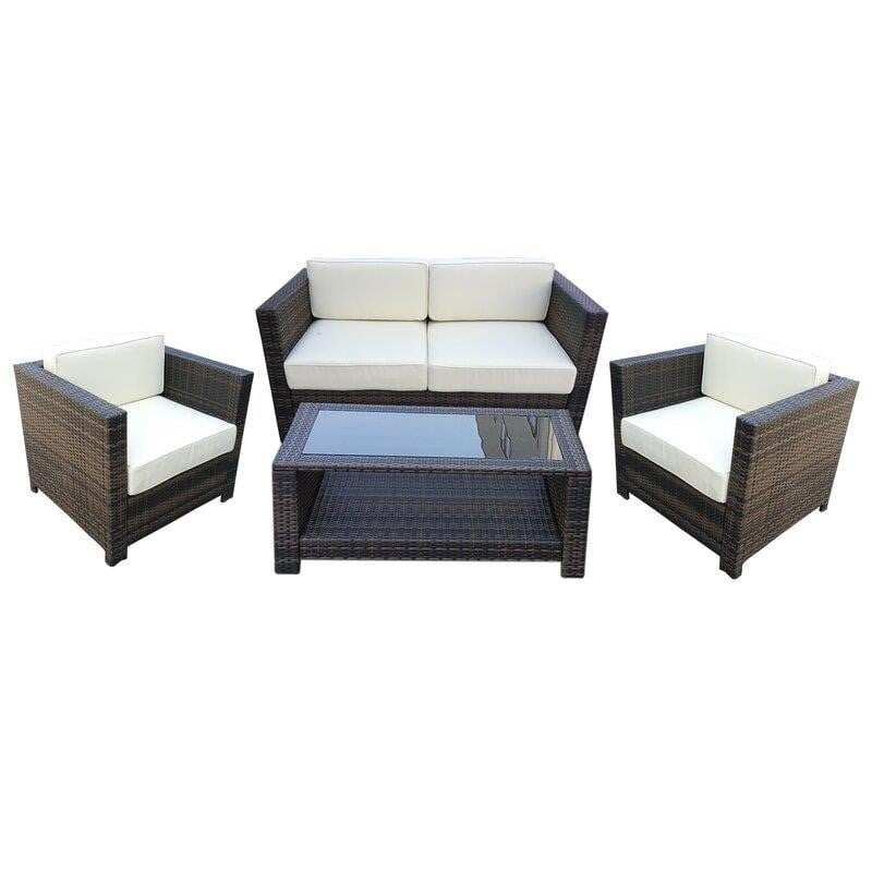 Wicker/Rattan 4 - Person Seating Group with Cushions-furniture