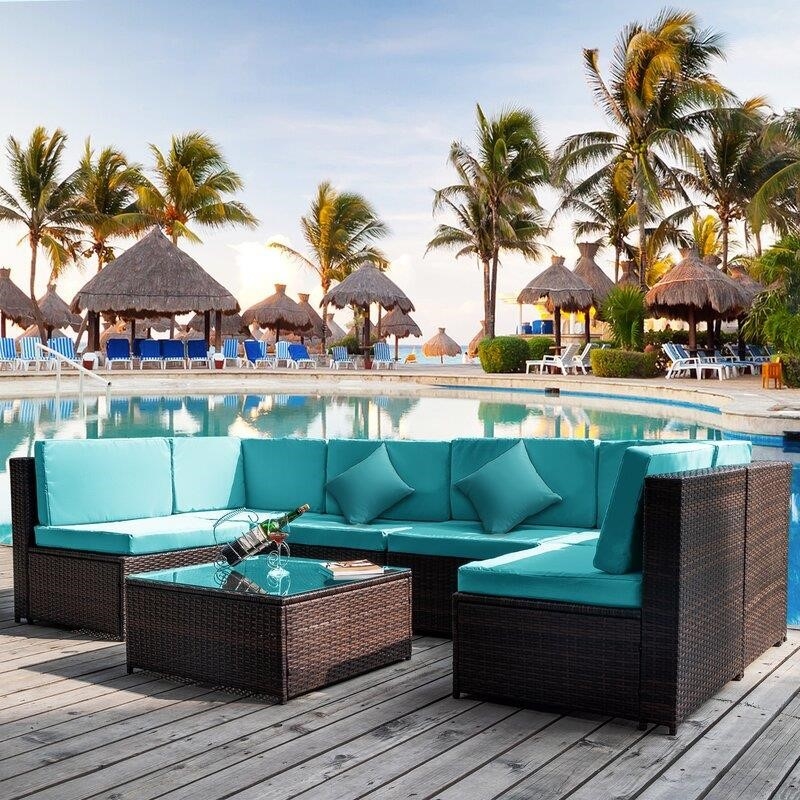 Sondra Wicker/Rattan 6 - Person Seating Group with Cushions-furniture