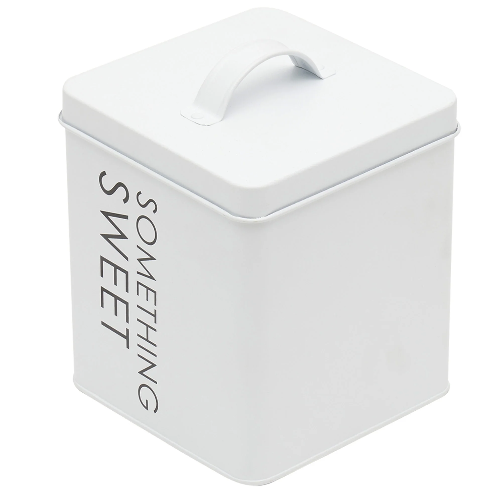 Home Basics Tin Canister, Something Sweet, Large, White, 5.5x5.5x6.5 Inches