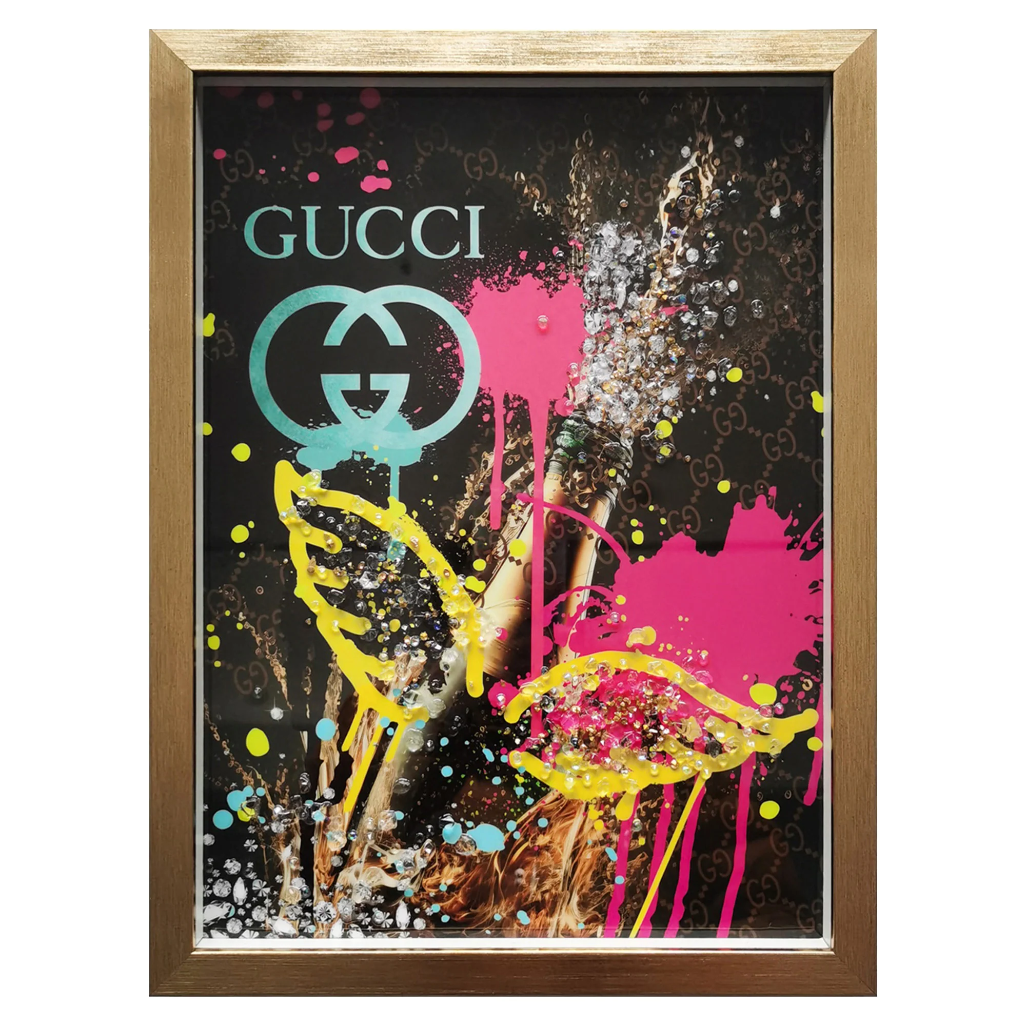 Gucci Designer Boxed Art with 3D Acrylic Rocks Wall Art, 12x16 Inches