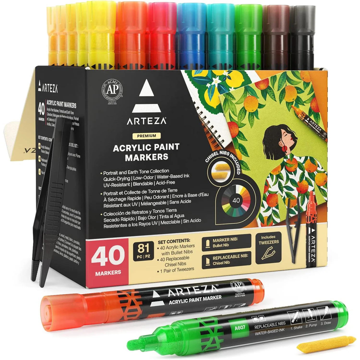 ARTEZA Acrylic Paint Markers, 40 Count