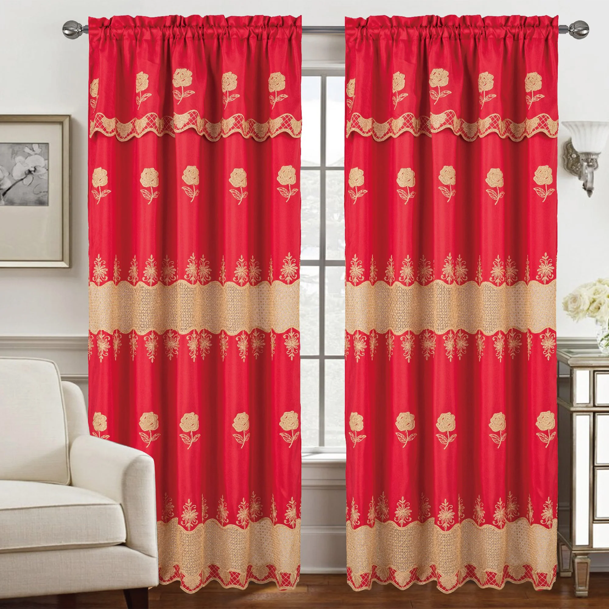 Alyssa Embroidered Floral Rod Pocket Window Panel, 54x84 Inches