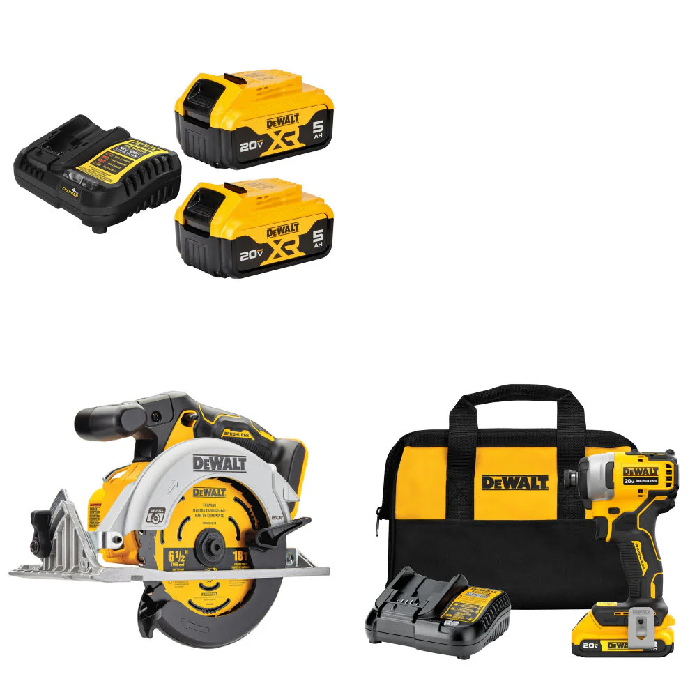 DeWalt DCB205-2C 20V MAX Starter Kit W/ DCS565B 20V Circ Saw & Impact Driver Kit