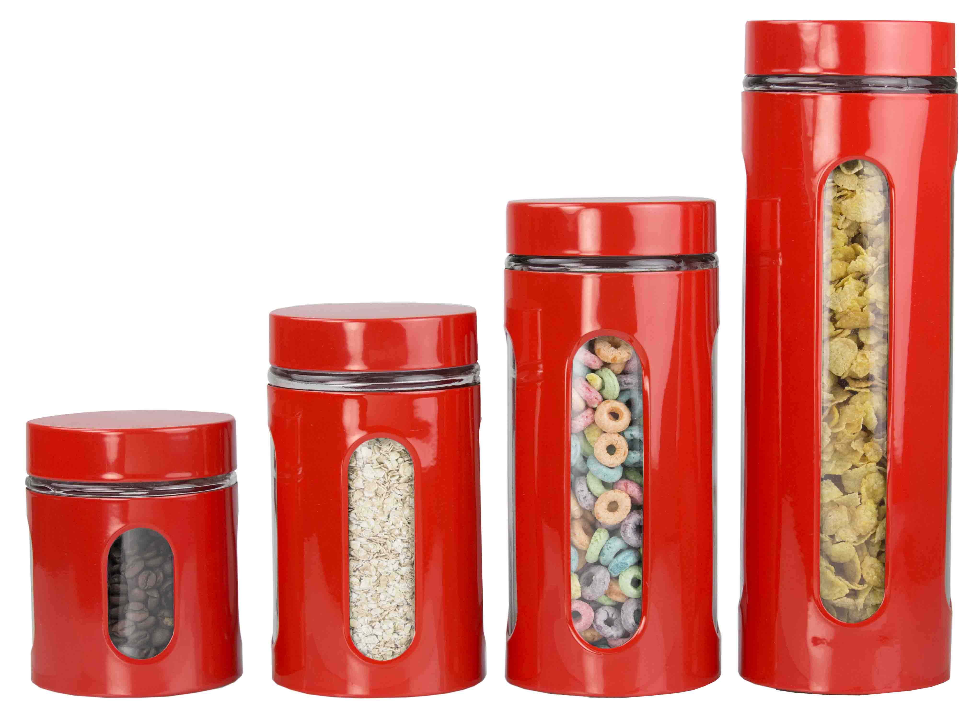 Home Basics 4 Piece Essence Collection Stainless Steel Canister Set, Red