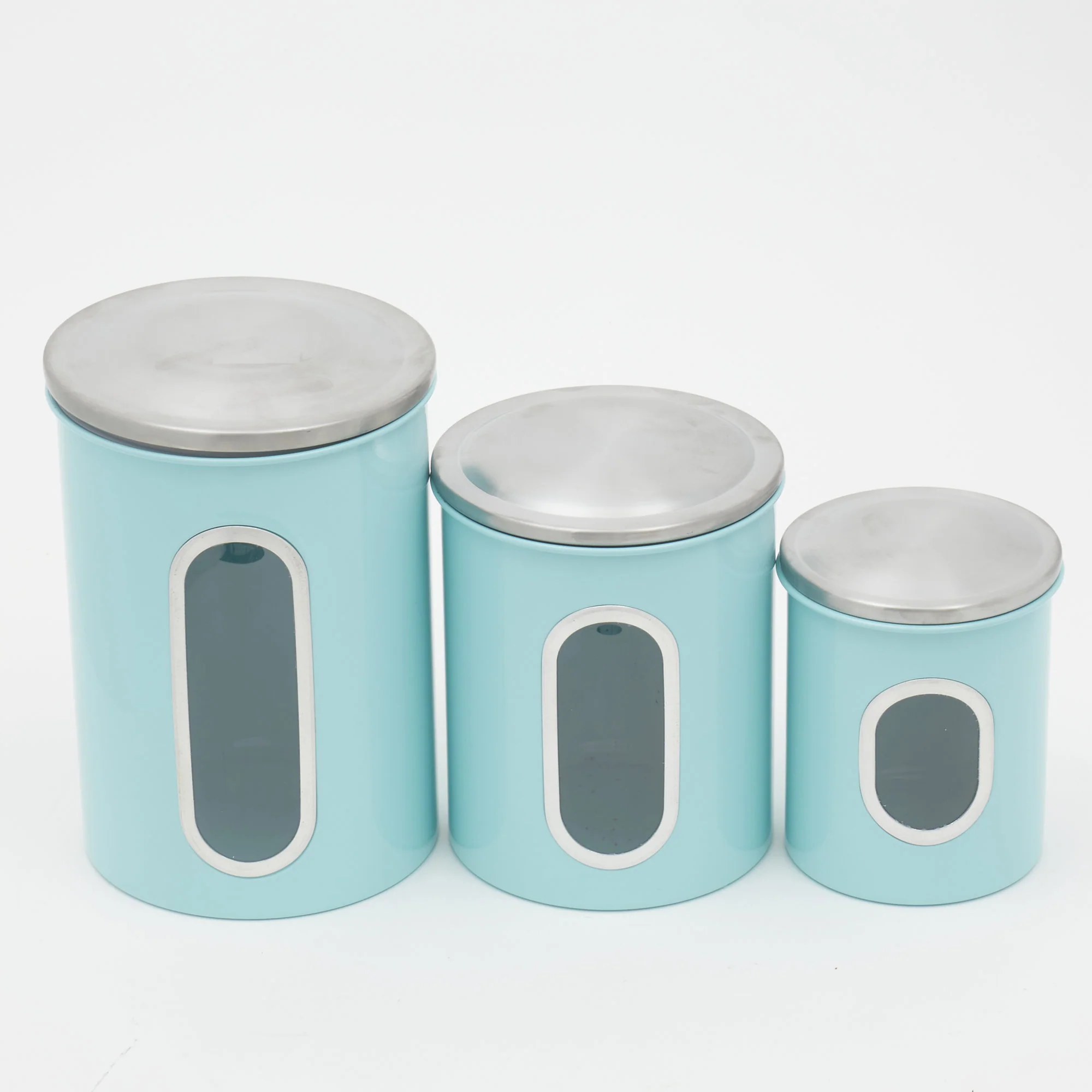 Home Basics 3 Piece Stainless Steel Top Canisters with Windows, Turquoise