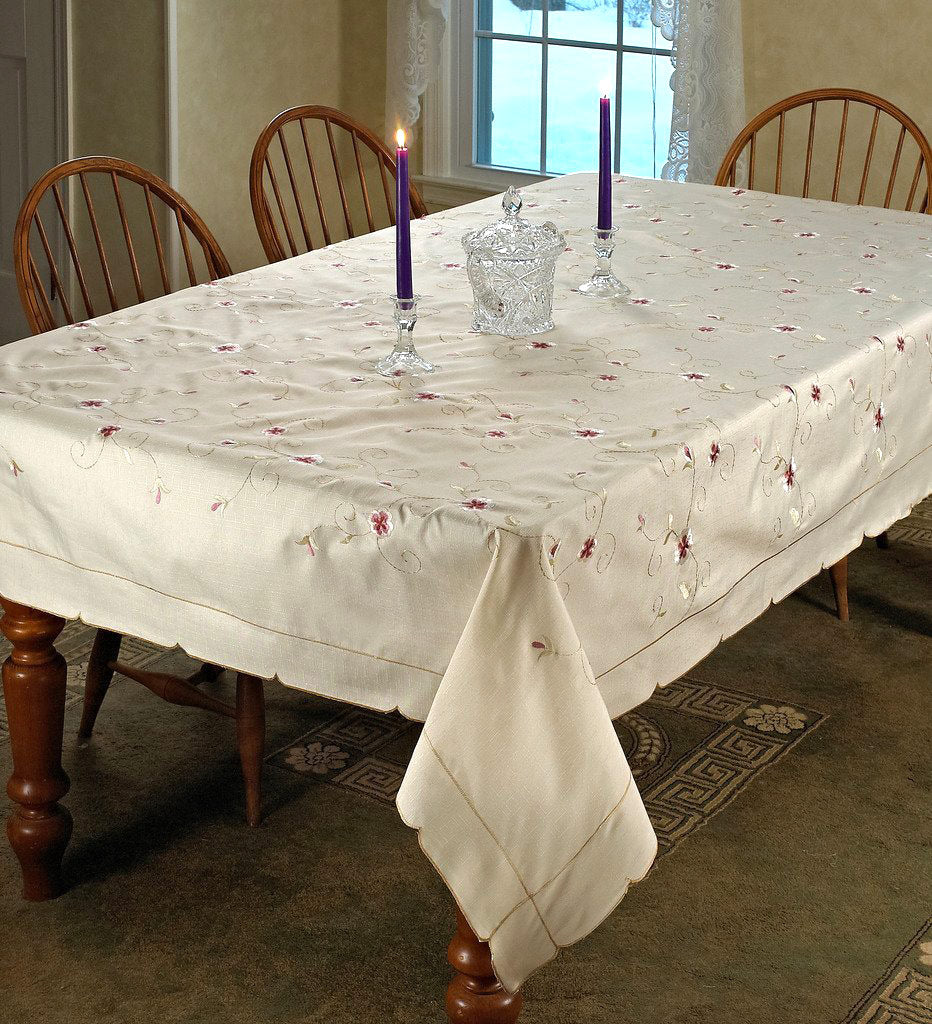 Ascott Flowers Embroidered Tablecloth, Ivory